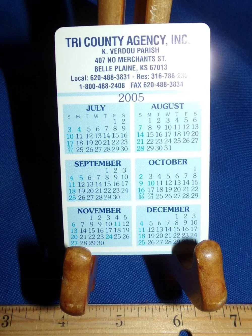 VINTAGE 2005 Laminated TRI-COUNTY INSURANCE CALENDAR CARD - BELLE PLAINE, KANSAS